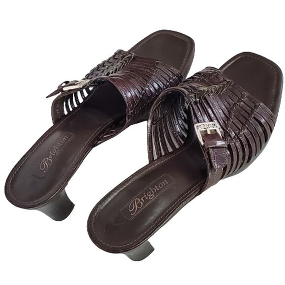 Brighton Peach Dark Brown Square Toe Leather Sandal with Buckle Size 8.5 M - Picture 5 of 9